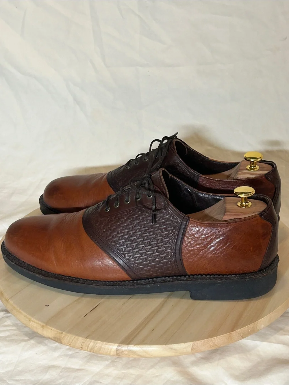 H.S. Trask Men’s Two-Tone Brown Buffalo Leather Lace-Up Oxford Round Toe 13 N